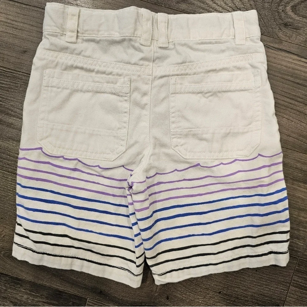 Kid's sz 6 White Denim Shark Pizza‎ Graphic Striped Chino Shorts Animal Beach